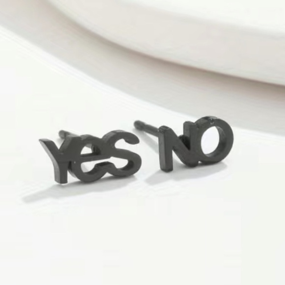 Yes & No Stainless Steel Black Earrings